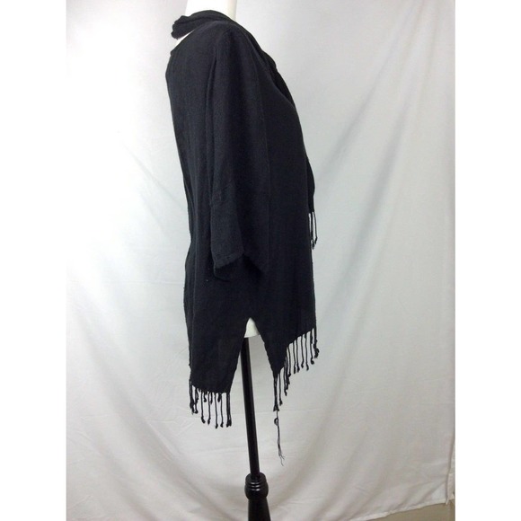 Mieko‎ Mintz new york women's black scarf fringe sweater one size - Picture 3 of 6